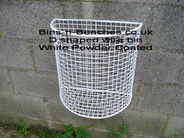 Wall mounted litter bin, white polyester coated wire mesh litter bin for use inside or outside, ideal for paper towels, can be supplied in different colours subject to minimum orders in one colour of ten bins.