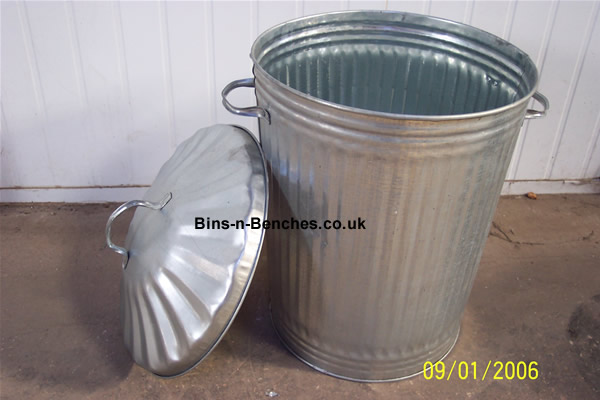 large galvanised steel dustbin
